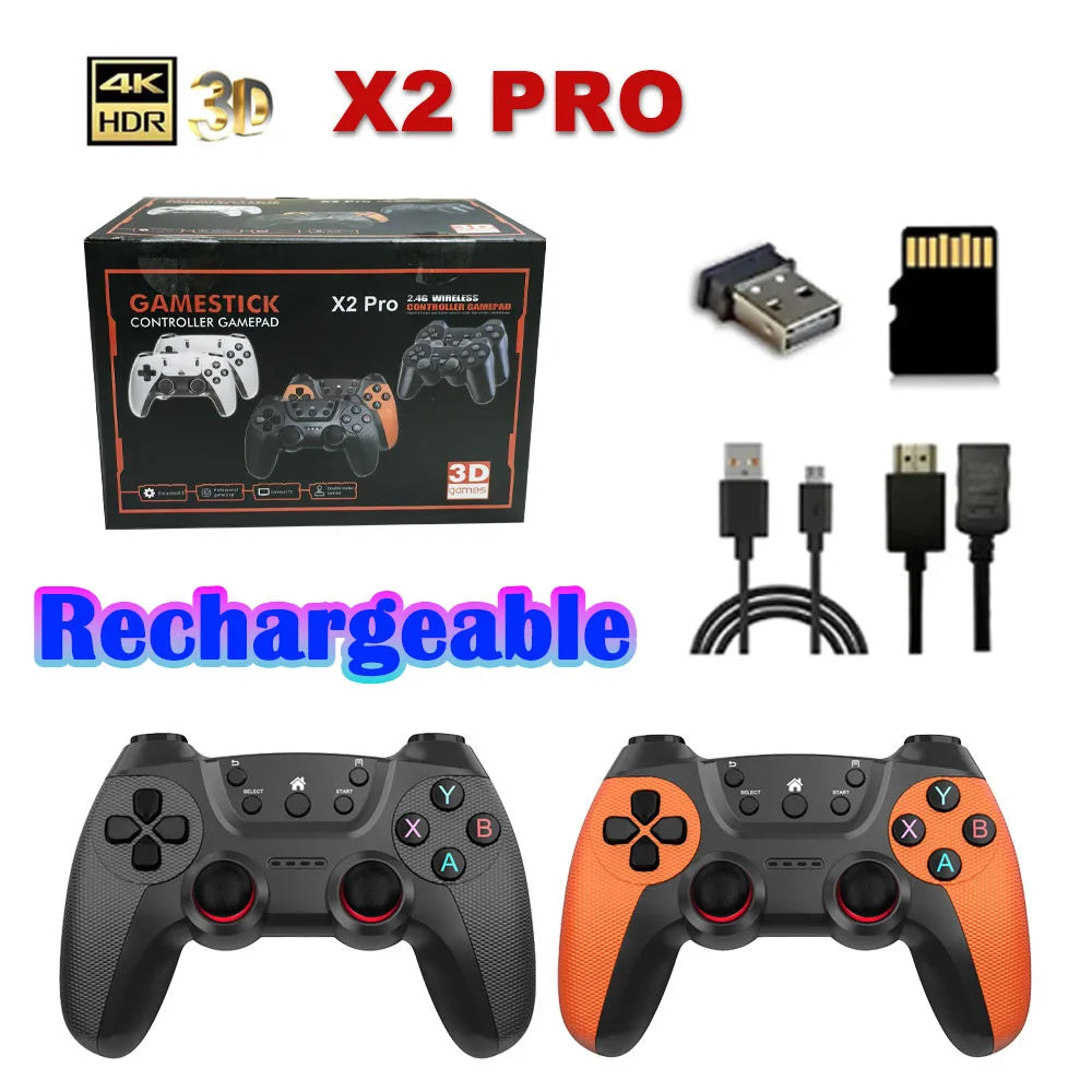 50000games X2 Pro 4KHD Game Stick 44/45 Emulators Retro Game Console Rechargeable Wireless Controller Home TV 2Players Kids Gift