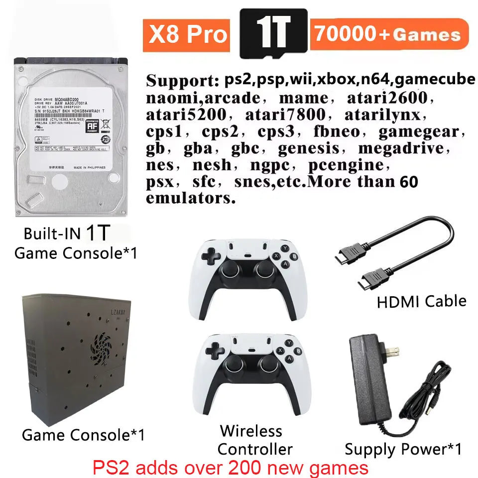 8G Ram 2T Rom New Upgrade Retro Gaming Device 70000+ Games for Wii 260 PS2 DC PSP GAMECUBE 2T Loaded X8 Pro Console Windows 11