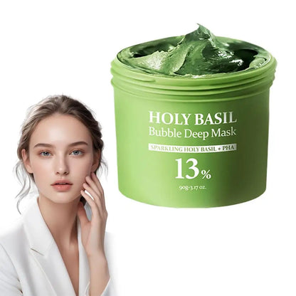 Korean Carbonic Acid Holy Basil Bubble Facial Mask Exfoliating Deep Cleansing Remove Blackhead Shrink Pore Oil Control Skin Care