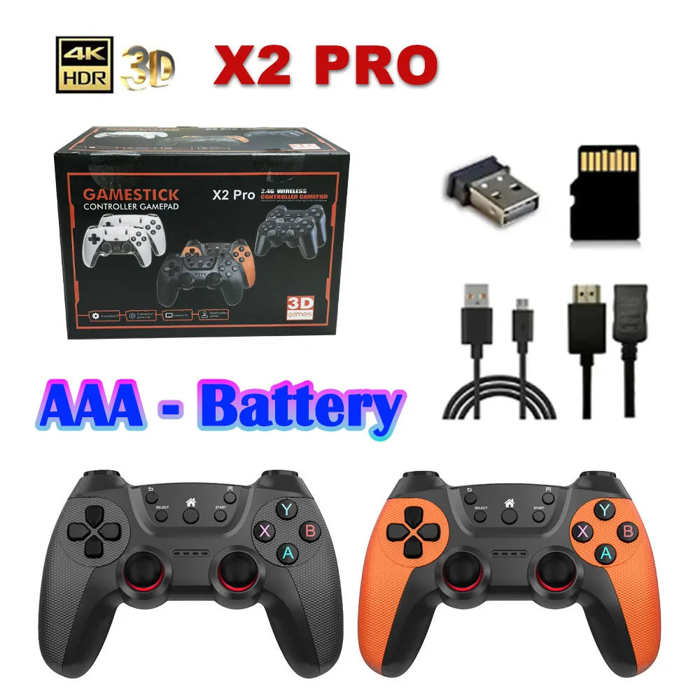 50000games X2 Pro 4KHD Game Stick 44/45 Emulators Retro Game Console Rechargeable Wireless Controller Home TV 2Players Kids Gift