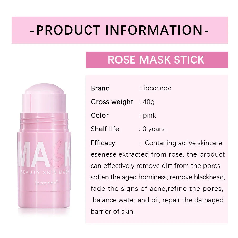 40g Face Clean Mask Rose/Green Tea Extract Cleansing Stick Deep Moisturizing Shrink Pores Blackhead Film Smear Oil Control Mask