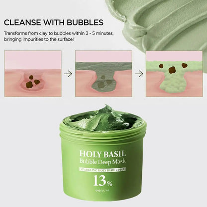 Korean Carbonic Acid Holy Basil Bubble Facial Mask Exfoliating Deep Cleansing Remove Blackhead Shrink Pore Oil Control Skin Care
