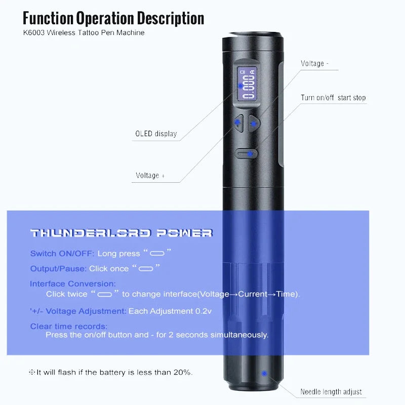 MAMBA New upgrade K6003 Wired Wireless Tattoo Machine 3.5mm stroke Tattoo Pen With 2 Battery Packs For Eyebrow Permanent Makeup