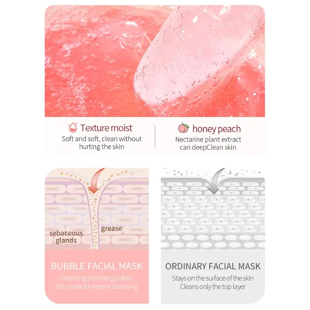100g Peach Deep Cleansing Bubble Clay Facial Mask Remove Blackheads Oil Control Moisturizing Face Smooth Korean Skin Mud Masks