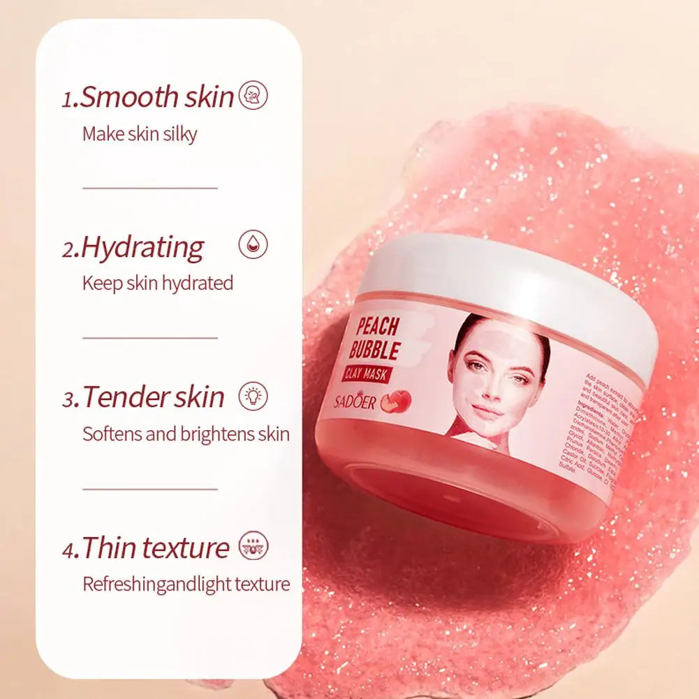100g Peach Deep Cleansing Bubble Clay Facial Mask Remove Blackheads Oil Control Moisturizing Face Smooth Korean Skin Mud Masks
