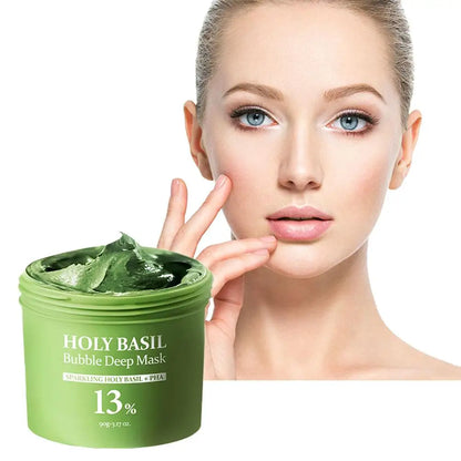 Korean Carbonic Acid Holy Basil Bubble Facial Mask Exfoliating Deep Cleansing Remove Blackhead Shrink Pore Oil Control Skin Care