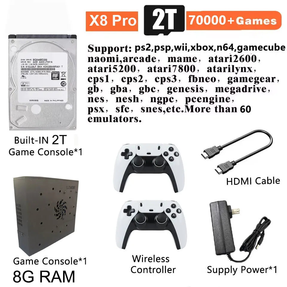 8G Ram 2T Rom New Upgrade Retro Gaming Device 70000+ Games for Wii 260 PS2 DC PSP GAMECUBE 2T Loaded X8 Pro Console Windows 11