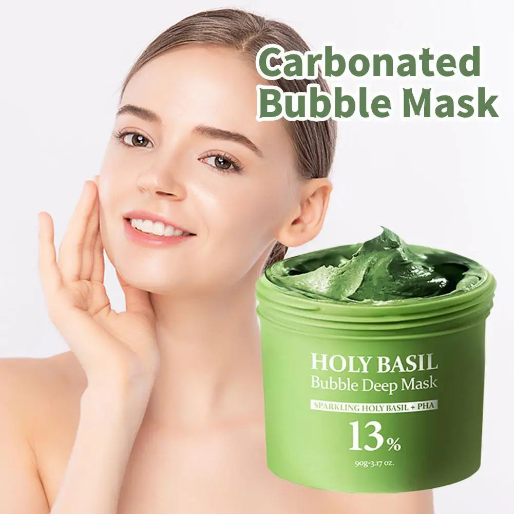 Korean Carbonic Acid Holy Basil Bubble Facial Mask Exfoliating Deep Cleansing Remove Blackhead Shrink Pore Oil Control Skin Care