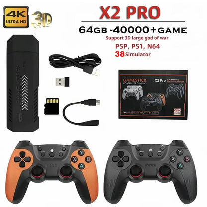 50000games X2 Pro 4KHD Game Stick 44/45 Emulators Retro Game Console Rechargeable Wireless Controller Home TV 2Players Kids Gift