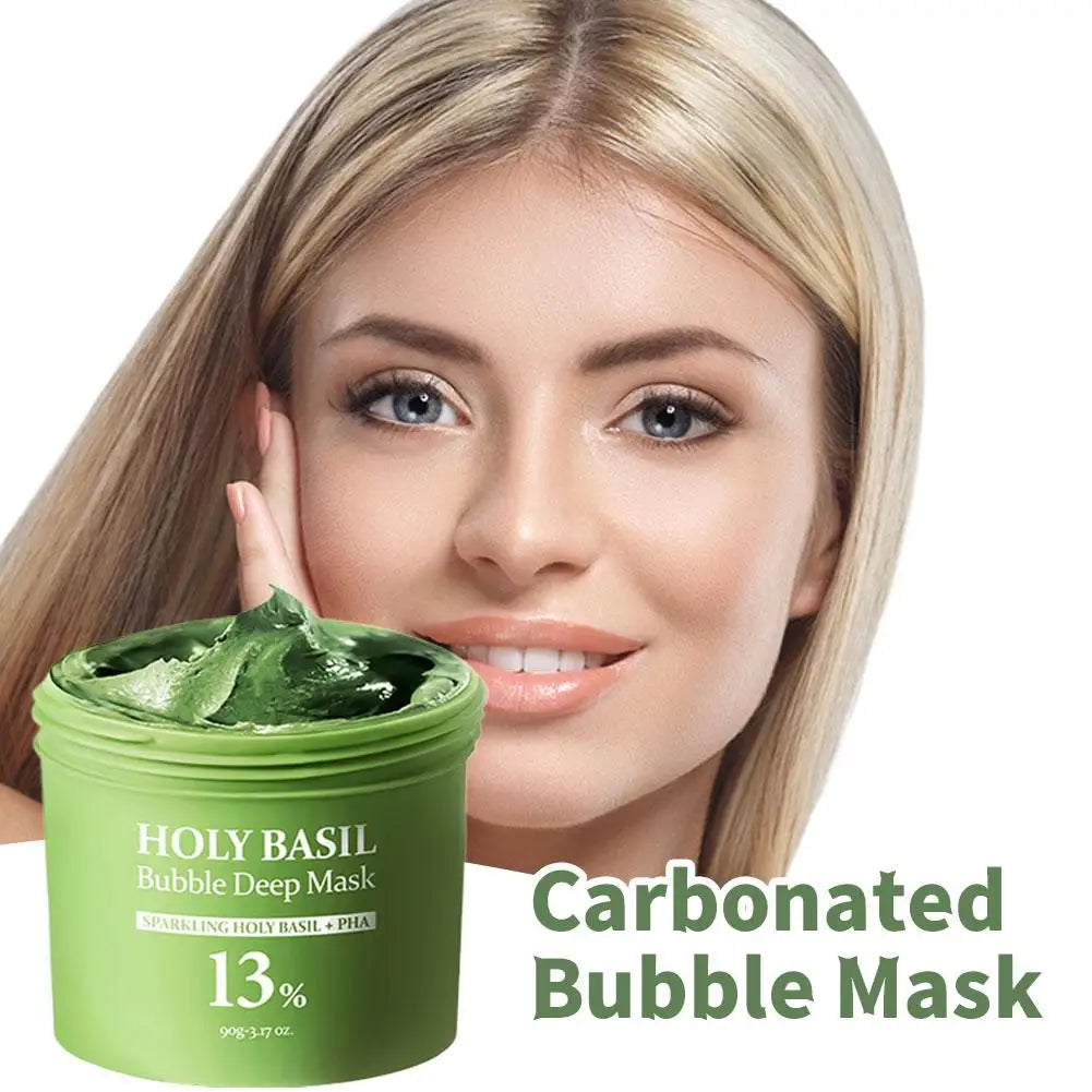 Korean Carbonic Acid Holy Basil Bubble Facial Mask Exfoliating Deep Cleansing Remove Blackhead Shrink Pore Oil Control Skin Care