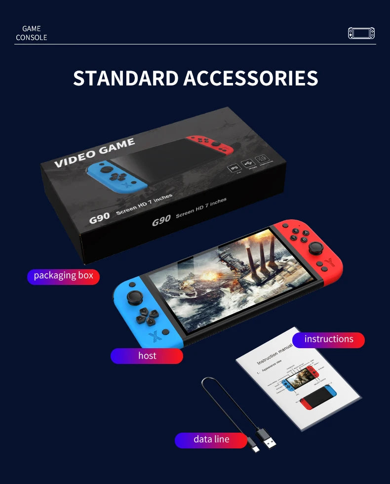 G90 7 inch 64GB 4000mAh high definition arcade handheld game console for PSP/PS1 nostalgic retro TV game controller