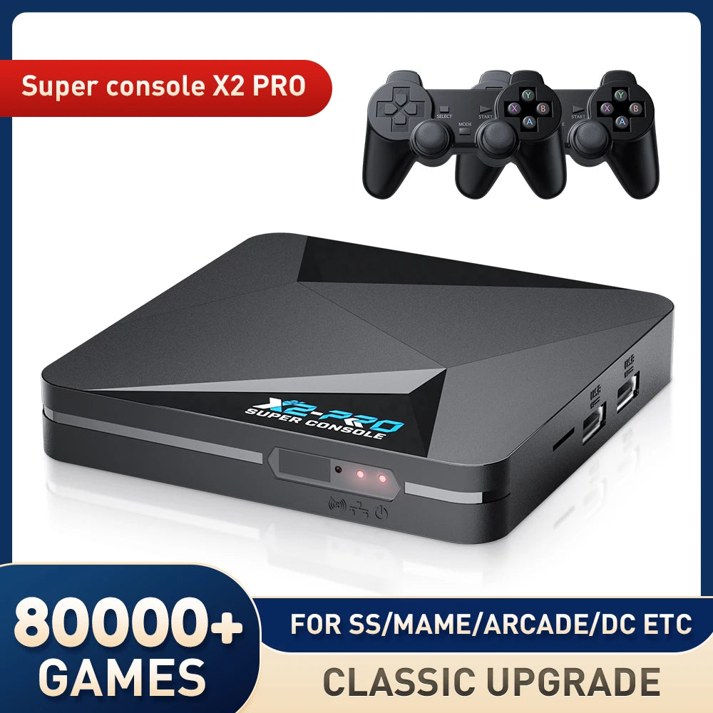 KINHANK Super Console X2 Pro Retro Video Game Console with 80000 Video Games for PS1/DC/MAME/SS with Gamepad Kid Gift Game Box