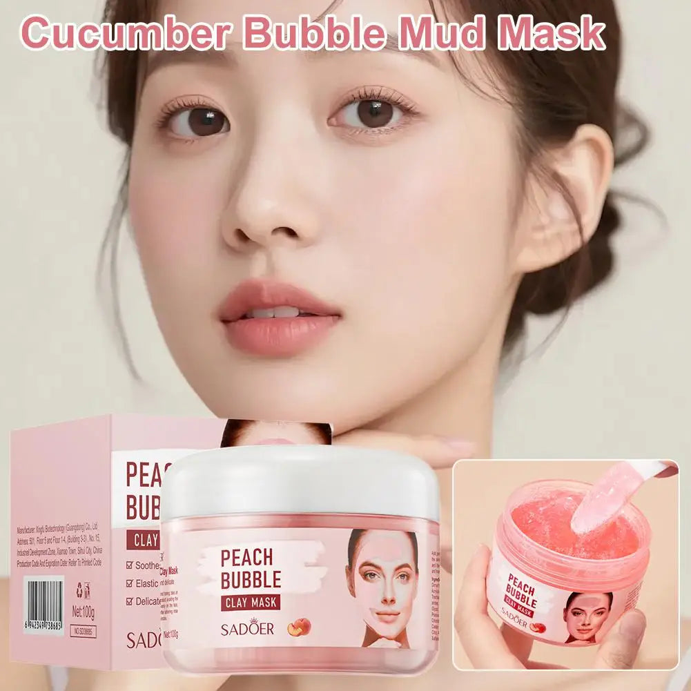 100g Peach Deep Cleansing Bubble Clay Facial Mask Remove Blackheads Oil Control Moisturizing Face Smooth Korean Skin Mud Masks