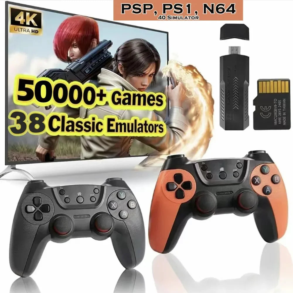 50000games X2 Pro 4KHD Game Stick 44/45 Emulators Retro Game Console Rechargeable Wireless Controller Home TV 2Players Kids Gift